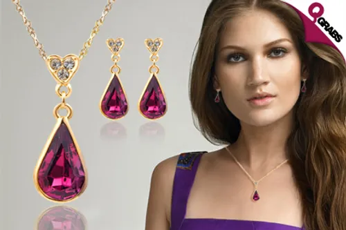 For QR119, Look Like Royalty with a Purple Teardrops Jewelry Set with Swarovski Elements! (QR427 Value)